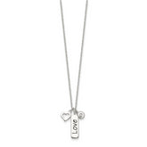 Sterling Silver Antiqued/Polished CZ LOVE Heart With 1in ext Necklace